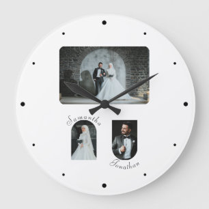 Anpassningsbar 3 Foto Bröllop par Wall Clock Stor Klocka