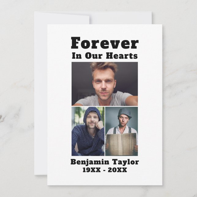 Anpassningsbar 3 Foto för evigt i vår svartvitt Tack Kort (Framsida)