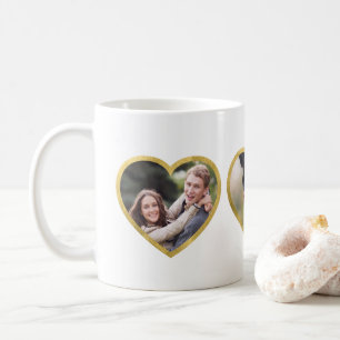 Anpassningsbar 3 Fotohjärter Faux Guld Gräns Kaffemugg