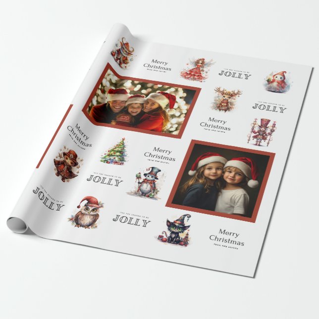 Anpassningsbar 3 Fotojulstecken radbrytning Papper Presentpapper (Utrullad)