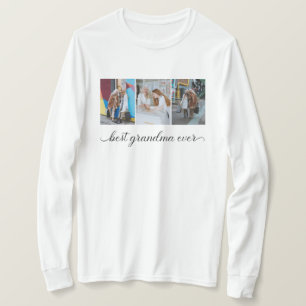 Anpassningsbar 3 Fotokollage Best Grandma Aldrig W T Shirt