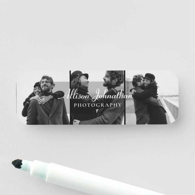 anpassningsbar 3 foton modern skriptfotografi namnbricka (På plats)