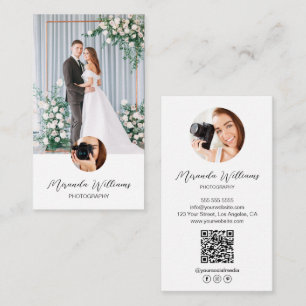 Anpassningsbar 3 Foton QR Social Media Icons Fotog Visitkort