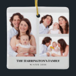 Anpassningsbar 3-sektioner Family Photos Collage G Julgransprydnad Keramik<br><div class="desc">Fungerande arrangemang av fyra familjefollor som är uppdelade i tre delar med porträtt-rektangeln ram på den lämnat sidan och två landskaps-rektangeln ramar på högerna med en text på undersidan. Anpassa den med egna foton och texter. Perfekt en anpassningsbar gjorde en gåva till dina kära.</div>