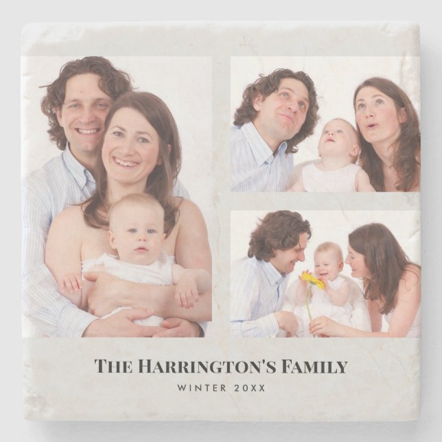 Anpassningsbar 3-sektioner Family Photos Collage G Stenunderlägg (Framsidan)