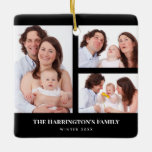 Anpassningsbar 3-sektionerna Family Photo Collage  Julgransprydnad Keramik<br><div class="desc">Fungerande arrangemang av fyra familjefollor som är uppdelade i tre delar med porträtt-rektangeln ram på den lämnat och två svarta landskapsrektangeln ramar på högerna med en text på undersidan. Anpassa den med egna foton och texter. Perfekt en anpassningsbar gjorde en gåva till dina kära.</div>