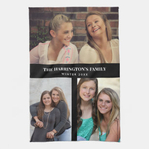 Anpassningsbar 3-sektionerna Family Photo Collage Kökshandduk