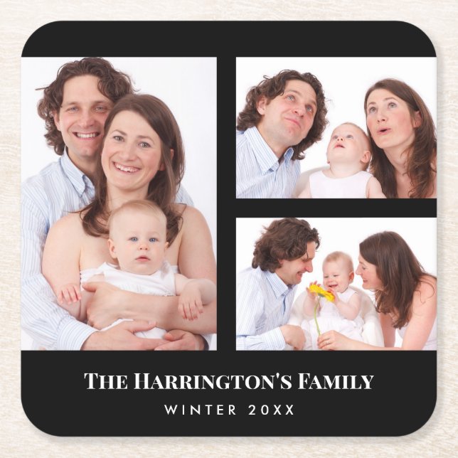 Anpassningsbar 3-sektionerna Family Photo Collage  Underlägg Papper Kvadrat (Framsidan)