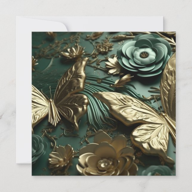 Anpassningsbar 3D Deep Grönt Flowers & Guld Butter (Framsida)