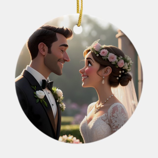 Anpassningsbar 3D Tecknad Porträtt från Photo Julgransprydnad Keramik (Framsidan)