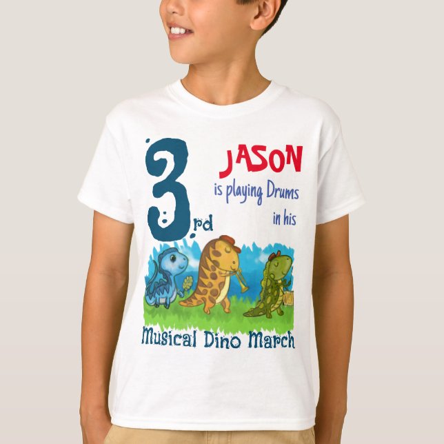 Anpassningsbar 3rd Birthday Musical Dino March T-S T Shirt (Framsida)