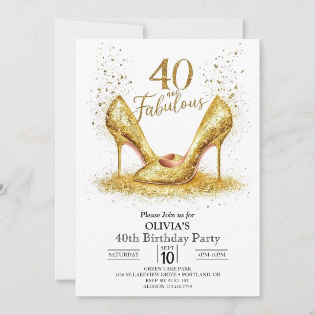Anpassningsbar 40 Digital Guld 40:e födelsedagen Inbjudningar (Framsida)
