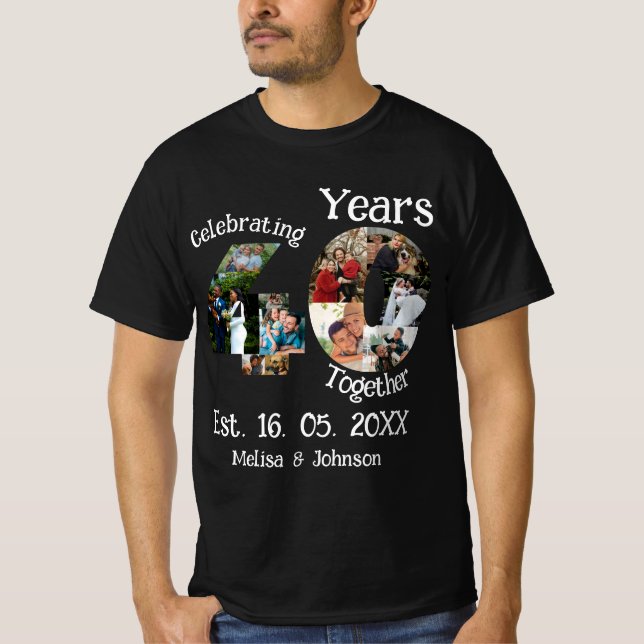 Anpassningsbar 40:e Bröllop-årsdagen 11 Fotokollag T Shirt (Framsida)