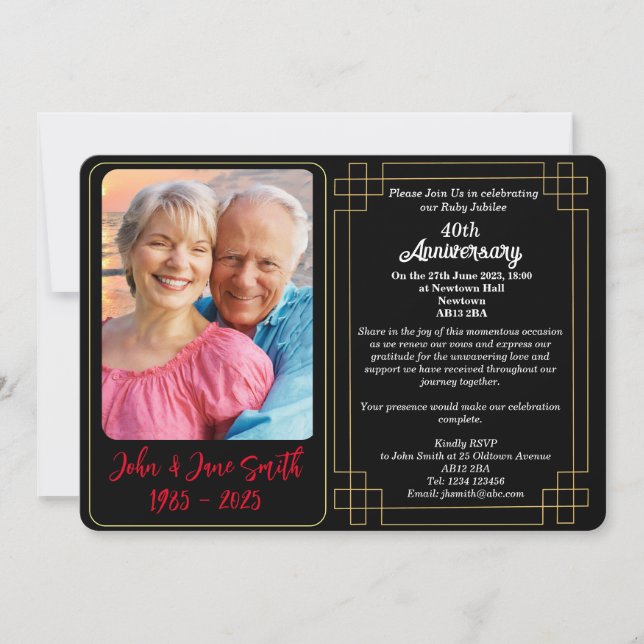 Anpassningsbar 40:e jubileumsinbjudan i Ruby Julkort (Framsida)