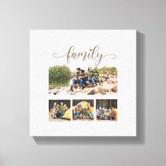 Anpassningsbar 4-familjens fotokollage Cute Script Canvastryck (Framsida)