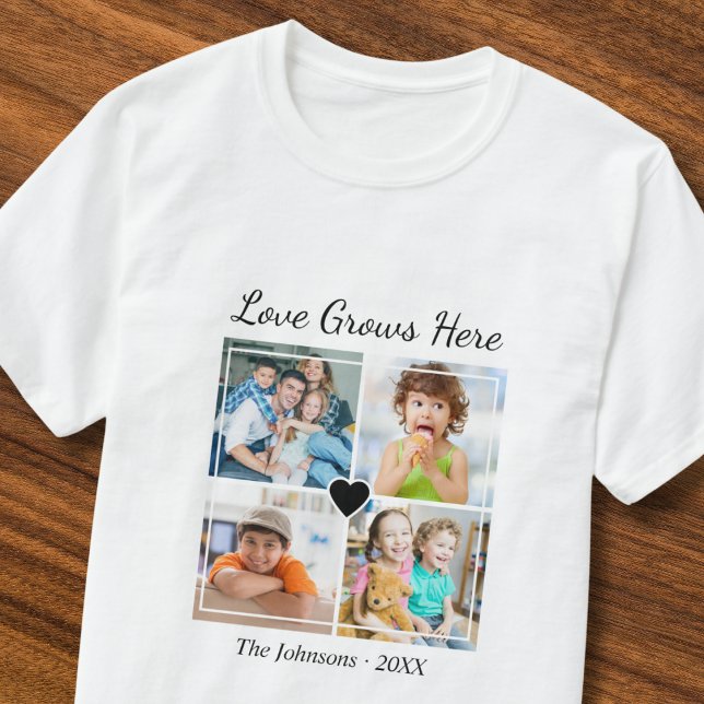 Anpassningsbar 4 Fotofamiljen Namn Kärlek växer hä T Shirt (Skapare uppladdad)