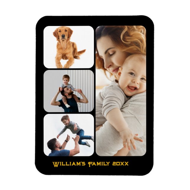 Anpassningsbar 4 Fotokollage Black Wall Acrylic Ph Magnet (Vertikal)