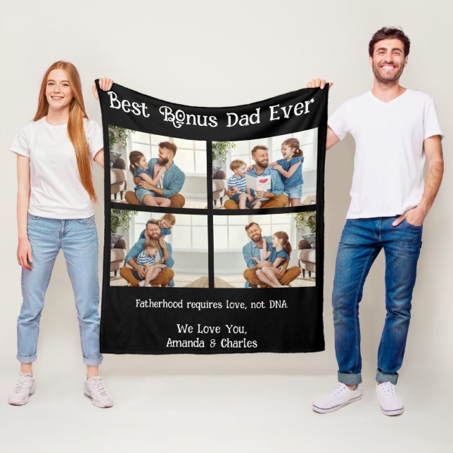 Anpassningsbar 4 fotokollage Bonus pappa fars dag- Fleecefilt (På plats)