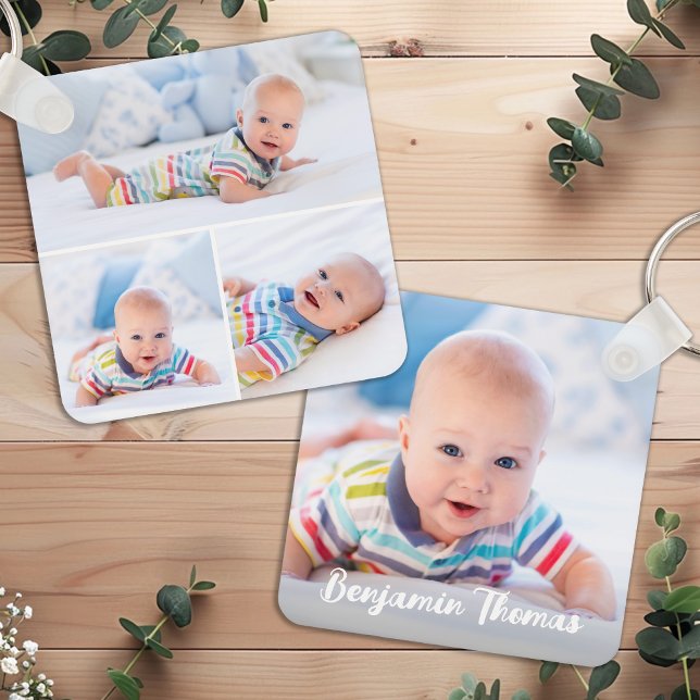 Anpassningsbar 4 Fotokollage Modern Personlig Baby Nyckelring (Skapare uppladdad)