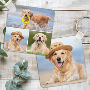 Anpassningsbar 4 Fotokollage Modern Pet Puppy Hund Nyckelring