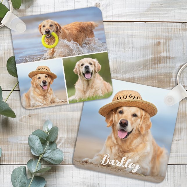 Anpassningsbar 4 Fotokollage Modern Pet Puppy Hund Nyckelring (Skapare uppladdad)