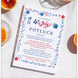Anpassningsbar 4 juli Potluck Inbjudningar