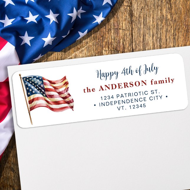 Anpassningsbar 4 juli USA:s amerikanska Flagga Ret Returadress Etikett (Skapare uppladdad)