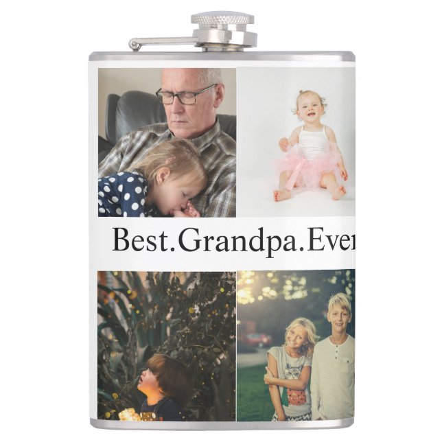 Anpassningsbar 4 Photo Collage Best Grandpa nånsin Fickplunta (Framsidan)