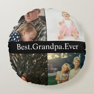 Anpassningsbar 4 Photo Collage Best Grandpa nånsin Rund Kudde