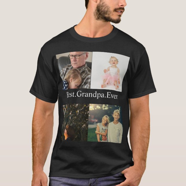 Anpassningsbar 4 Photo Collage Best Grandpa nånsin T Shirt (Framsida)