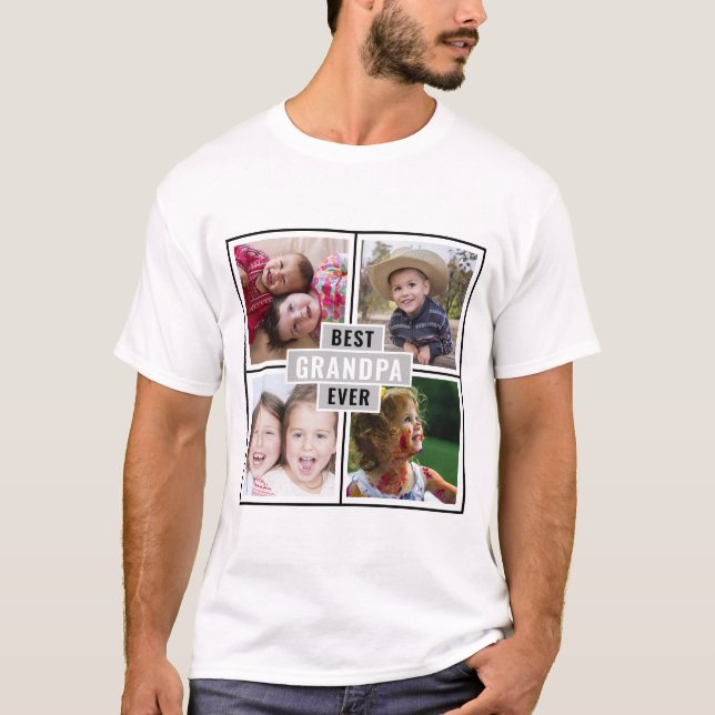 Anpassningsbar 4 Photo Collage Best Grandpa nånsin T Shirt (Framsida)