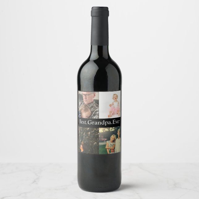 Anpassningsbar 4 Photo Collage Best Grandpa nånsin Vinflaska Etikett (Framsida)