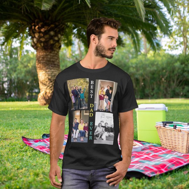 Anpassningsbar 4 Photo Collage Best Pappa All Fars T Shirt (Skapare uppladdad)
