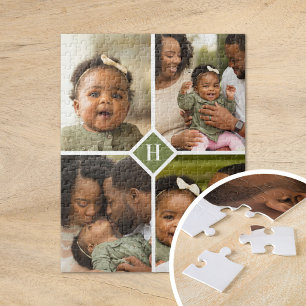 Anpassningsbar 4 Photo Collage Family Monogram   O Pussel