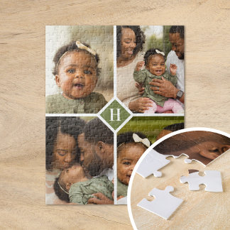 Anpassningsbar 4 Photo Collage Family Monogram | O Pussel