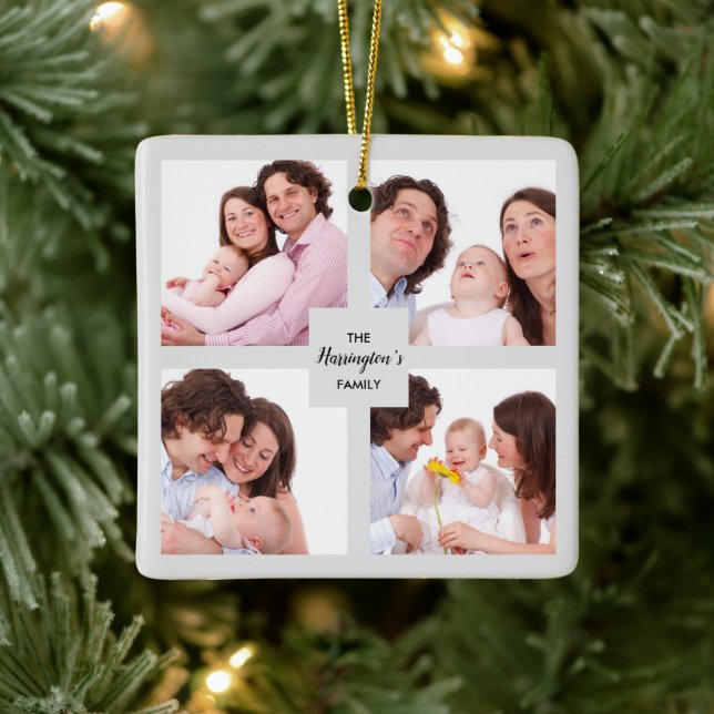 Anpassningsbar 4 Sektionsfamiljens fotokollage-kva Julgransprydnad Keramik (Träd)