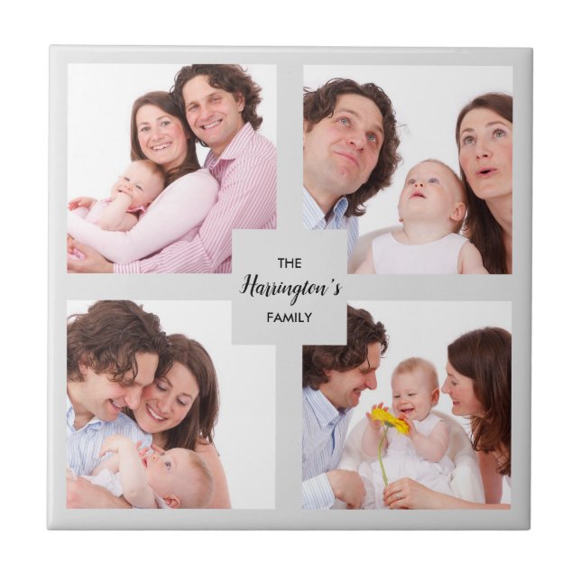 Anpassningsbar 4 Sektionsfamiljens fotokollage-kva Kakelplatta (Framsidan)