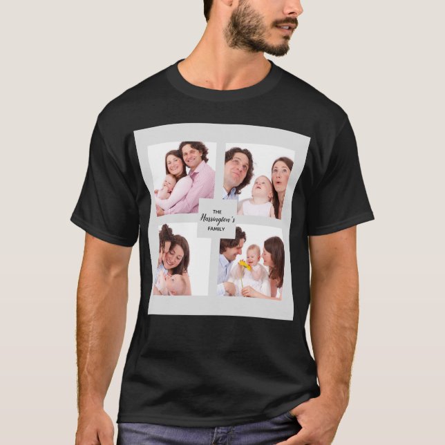 Anpassningsbar 4 Sektionsfamiljens fotokollage-kva T Shirt (Framsida)