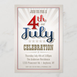 Anpassningsbar 4th av den Juli partyinbjudan Inbjudningar