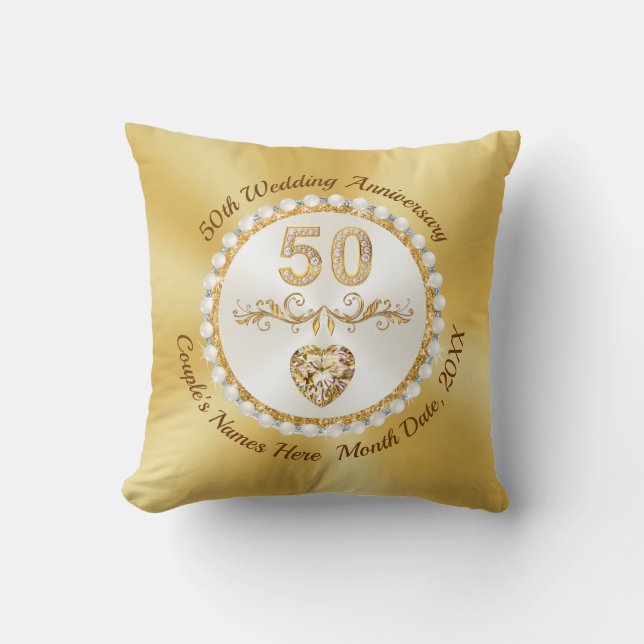 Anpassningsbar, 50-årsjubiléet Bröllop Traditional Kudde (Framsida)