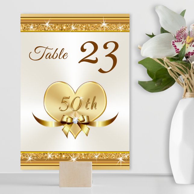 Anpassningsbar 50-årsjubiléet Guld Bordsnummer-kor Bordsnummer (50th Anniversary Table Cards. 50th wedding anniversary party supplies. Golden wedding anniversary. )