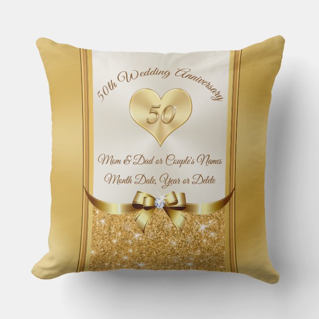 Anpassningsbar 50-årsjubiléet Pillow, Guld, Benvit Kudde (Framsida)