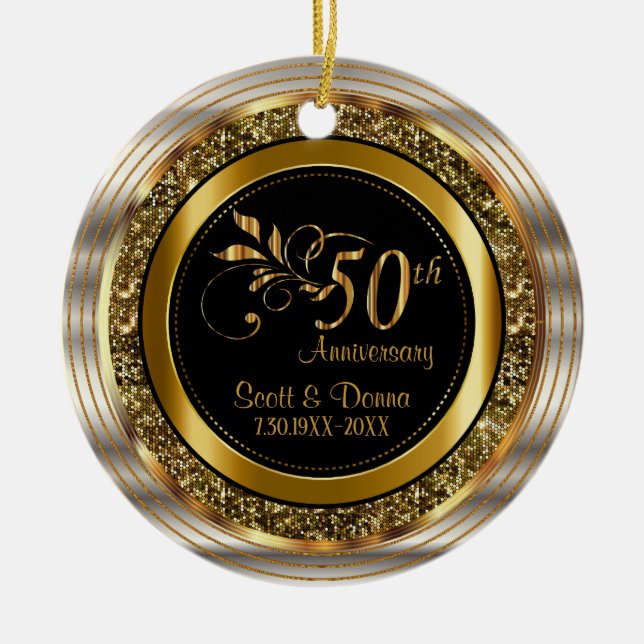 Anpassningsbar 50:e årsdagen av Golden-årsdagen Julgransprydnad Keramik (Framsidan)