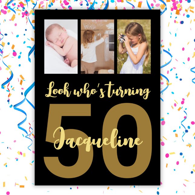 Anpassningsbar 50:e födelsedag Guld Modern fotosam Inbjudningar (Skapare uppladdad)