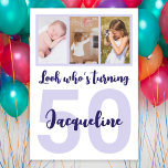 Anpassningsbar 50:e födelsedag Lila Photo Collage Inbjudningar<br><div class="desc">Ljug på en ansikte med den här anpassningsbarna, 50-årsdagen, modern fotosamlingsinbjudan till skript. Du kan lägga till söta barndomsbilder eller vad du vill. - Klicka bara för att anpassa utformningen 🔥 Mina löften - Denna design är unik och designad med tanke på 🙏 Tack för att du stöder mitt lilla...</div>