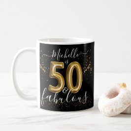 Anpassningsbar 50:e målardagen Svart Guld-ballonge Kaffemugg