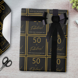 Anpassningsbar 50 Fabulous Birthday Guld Black Presentpapper