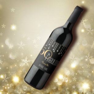 Anpassningsbar 50 & Fabulous Black Guld Ljus Elega Vinflaska Etikett