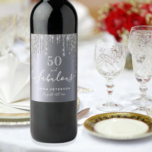 Anpassningsbar 50 fantastiska födelsedag glitter s vinflaska etikett