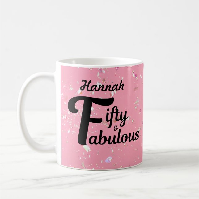 Anpassningsbar 50- och Fabulous Lycklig 50-årsdag  Kaffemugg (Vänster)